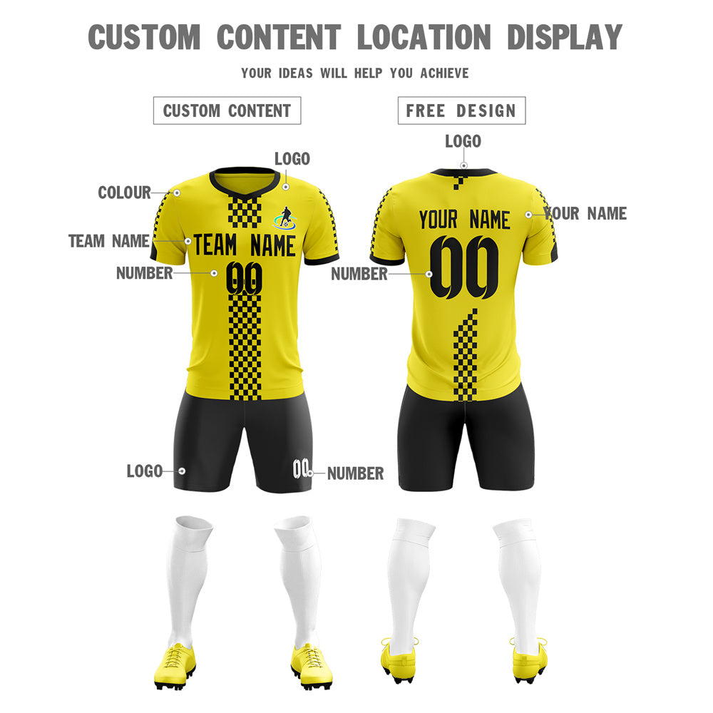 Custom Yellow Black Soft Training Uniform Soccer Sets Jersey