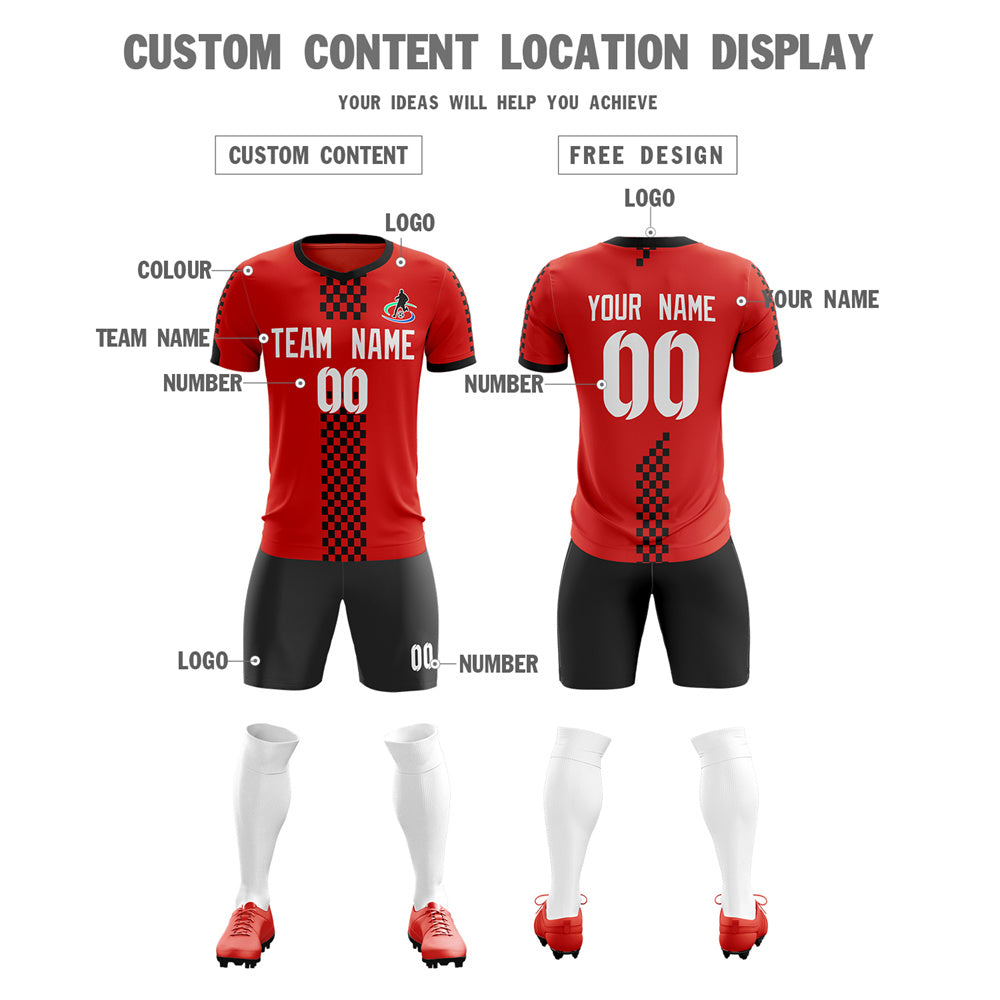 Custom Red Black Soft Training Uniform Soccer Sets Jersey