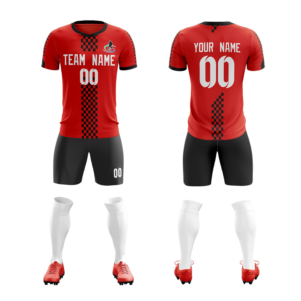 Custom Red Black Soft Training Uniform Soccer Sets Jersey