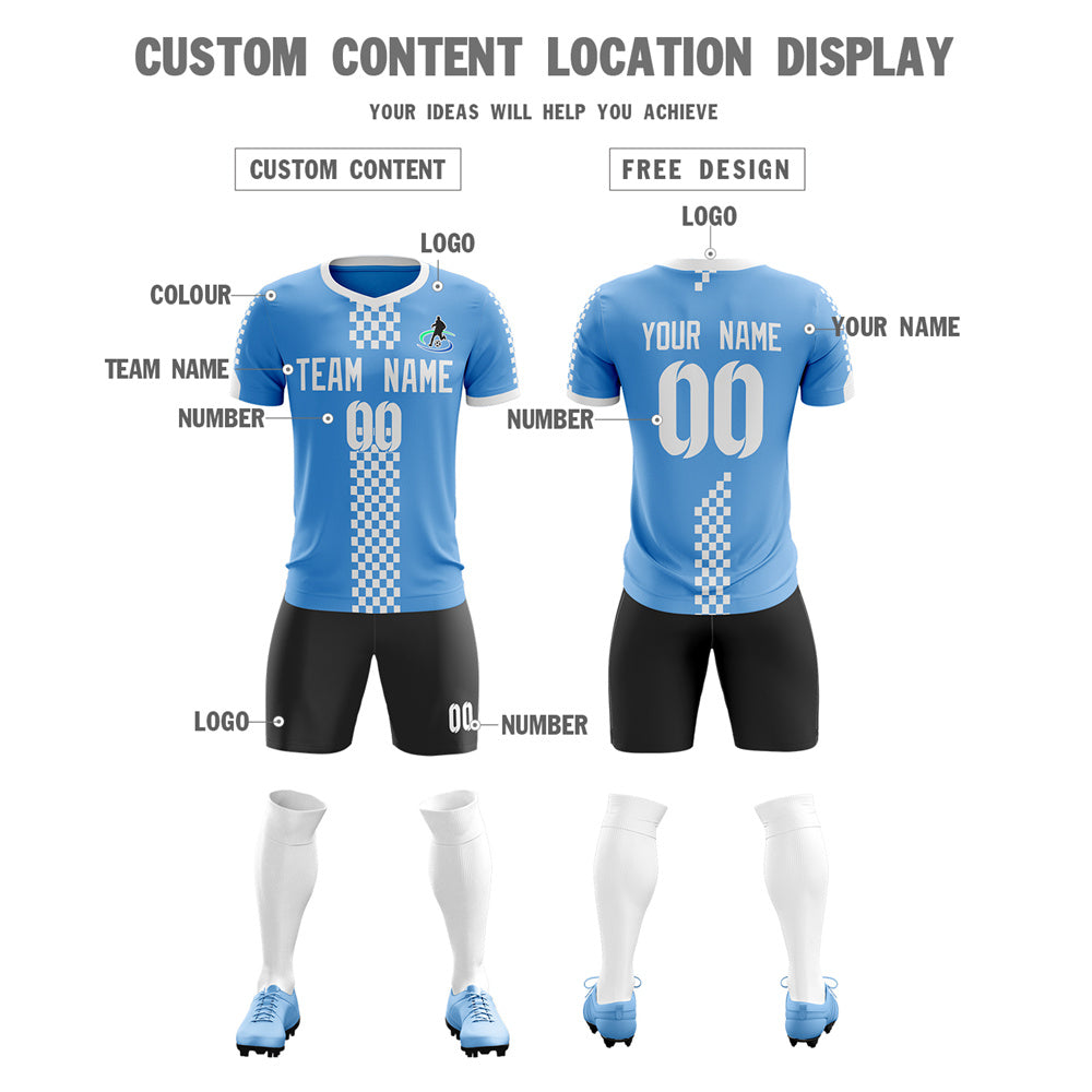 Custom Blue Whie Soft Training Uniform Soccer Sets Jersey