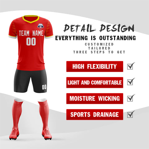 Custom Red Black V-Neck Soft Training Uniform Soccer Sets Jersey
