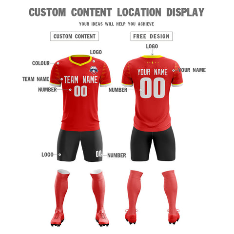 Custom Red Black V-Neck Soft Training Uniform Soccer Sets Jersey
