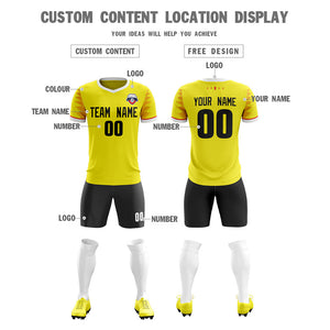 Custom Yellow Black V-Neck Soft Training Uniform Soccer Sets Jersey