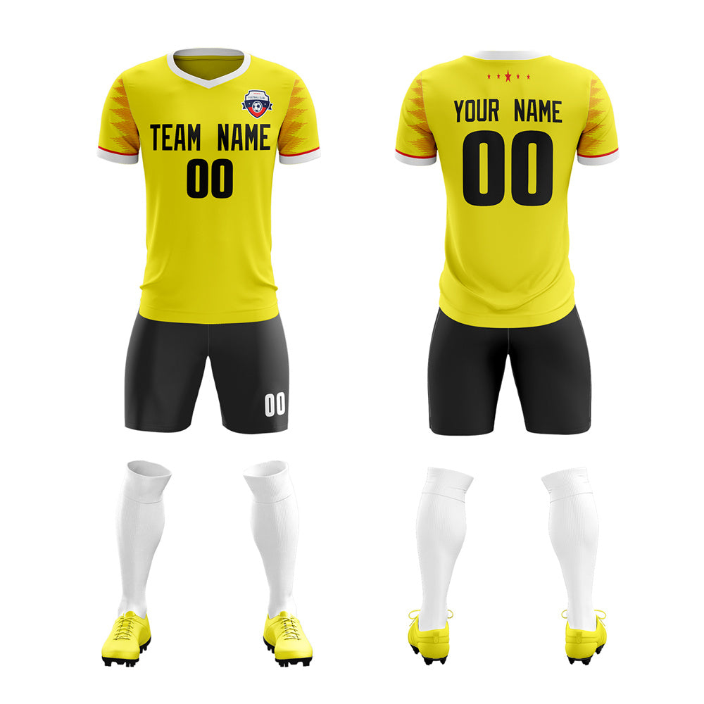 Custom Yellow Black V-Neck Soft Training Uniform Soccer Sets Jersey