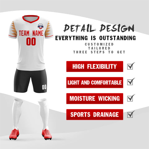 Custom White Red V-Neck Soft Training Uniform Soccer Sets Jersey