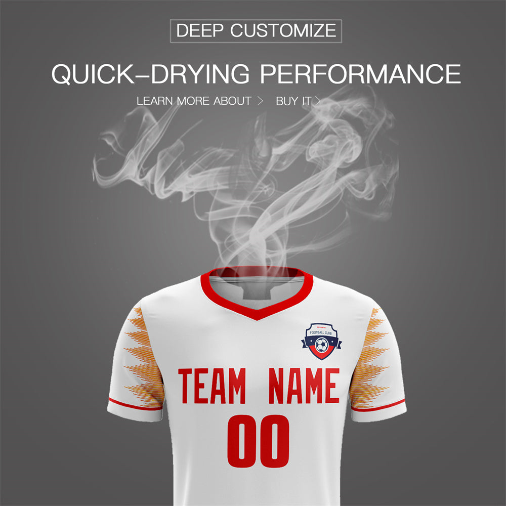 Custom White Red V-Neck Soft Training Uniform Soccer Sets Jersey