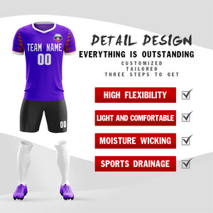 Custom Purple Black V-Neck Soft Training Uniform Soccer Sets Jersey