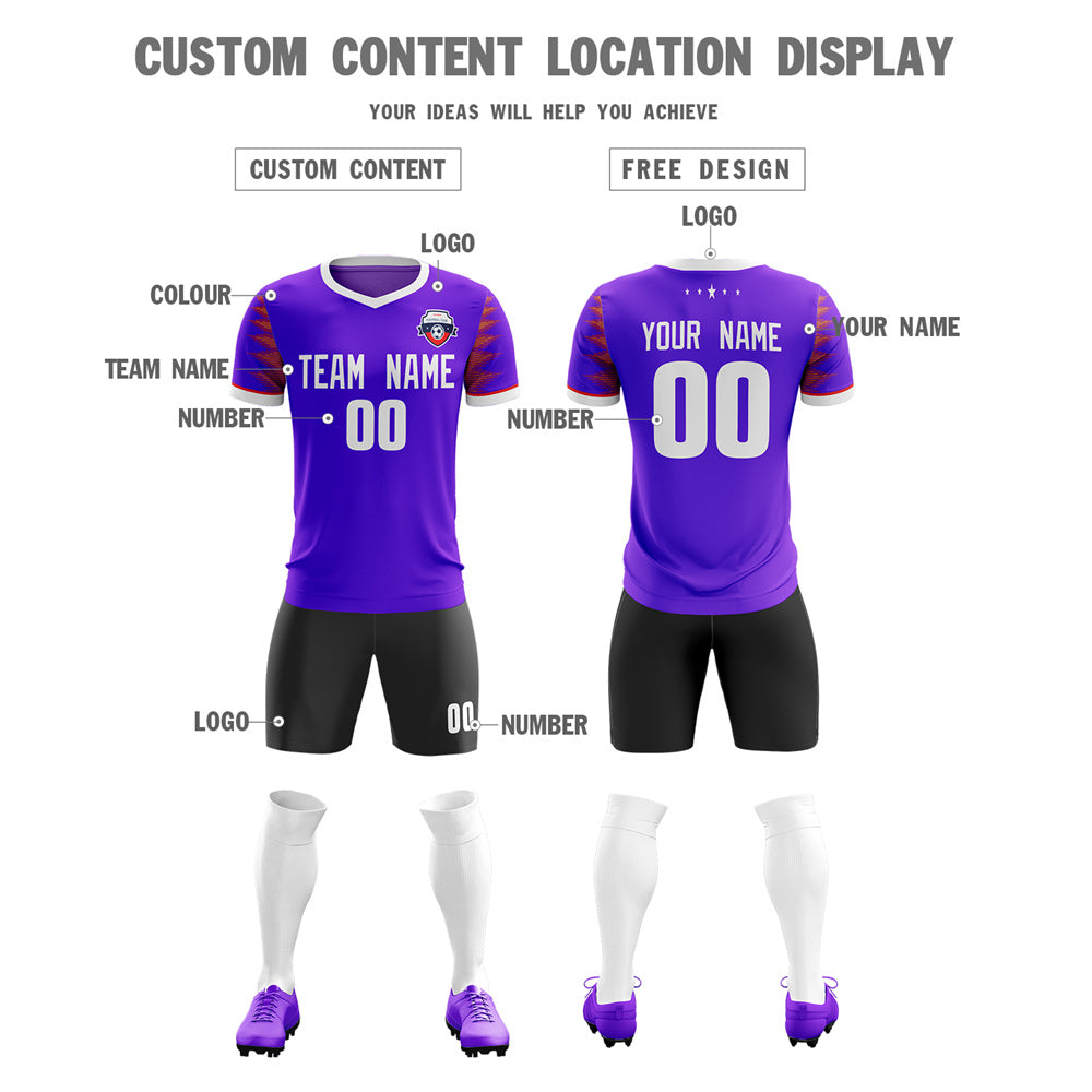 Custom Purple Black V-Neck Soft Training Uniform Soccer Sets Jersey