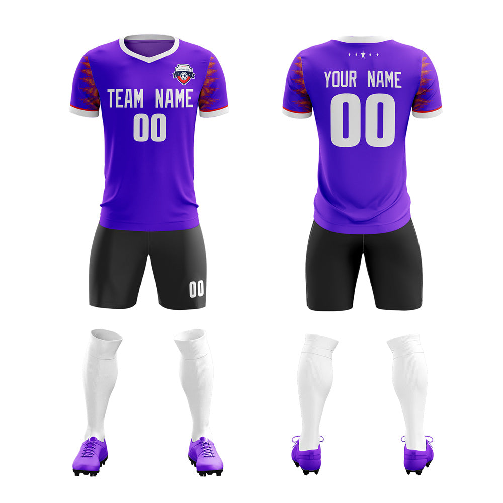 Custom Purple Black V-Neck Soft Training Uniform Soccer Sets Jersey