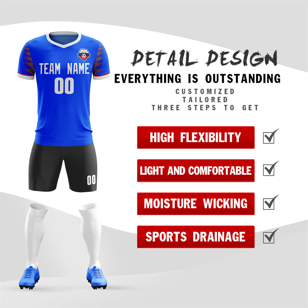 Custom Blue Black V-Neck Soft Training Uniform Soccer Sets Jersey