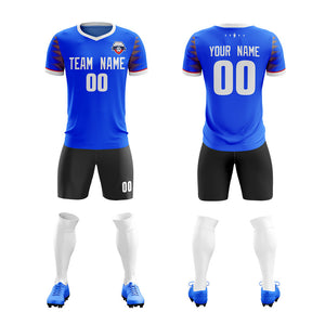 Custom Blue Black V-Neck Soft Training Uniform Soccer Sets Jersey