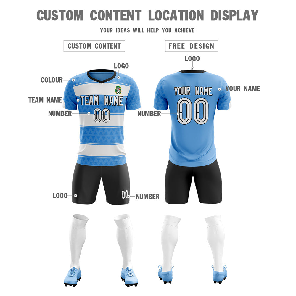 Custom Blue White Soft Training Uniform Soccer Sets Jersey