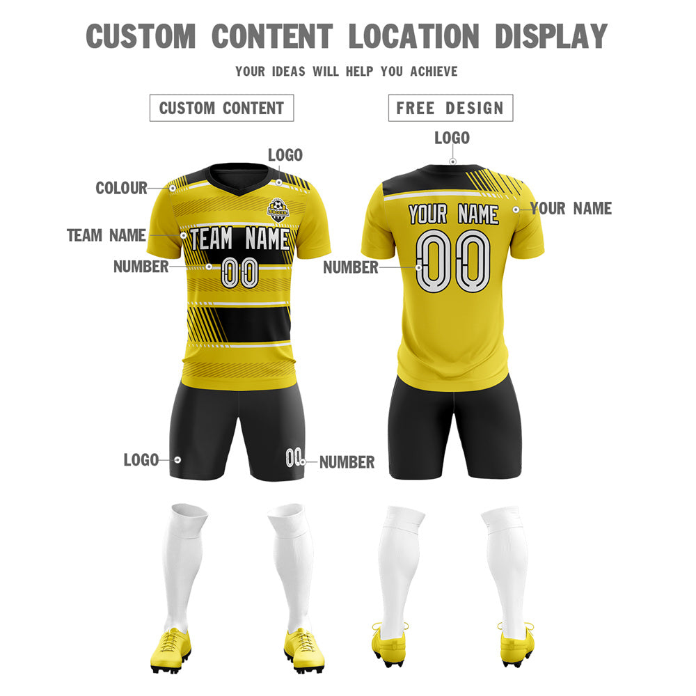 Custom Yellow Black Soft Training Uniform Soccer Sets Jersey