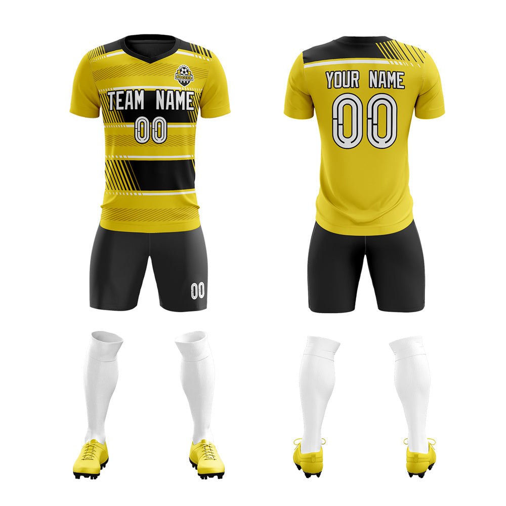 Custom Yellow Black Soft Training Uniform Soccer Sets Jersey