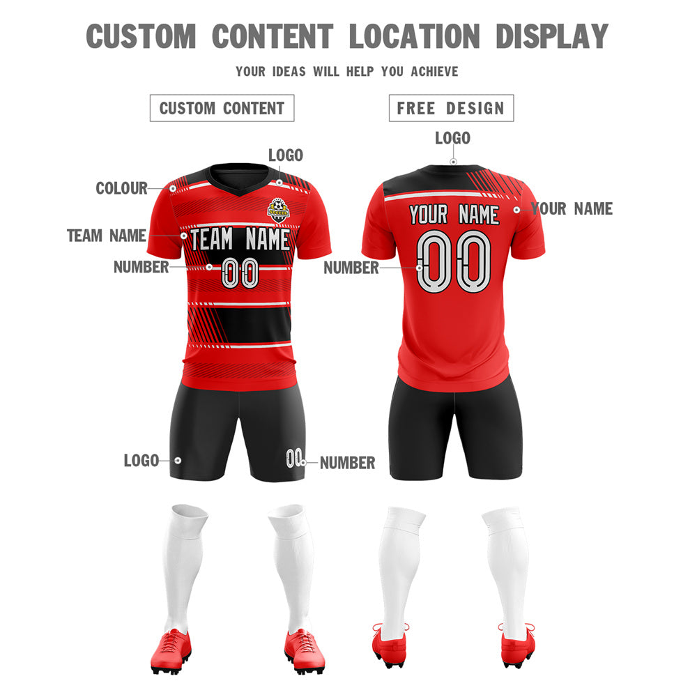 Custom Red Black Soft Training Uniform Soccer Sets Jersey