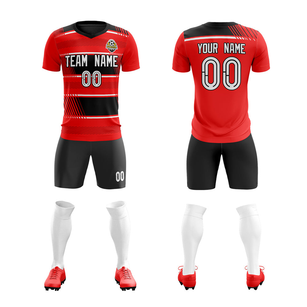 Custom Red Black Soft Training Uniform Soccer Sets Jersey