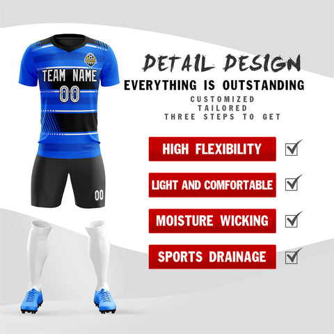 Custom Royal White Black Quick Dry Training Uniform Soccer Sets Jersey