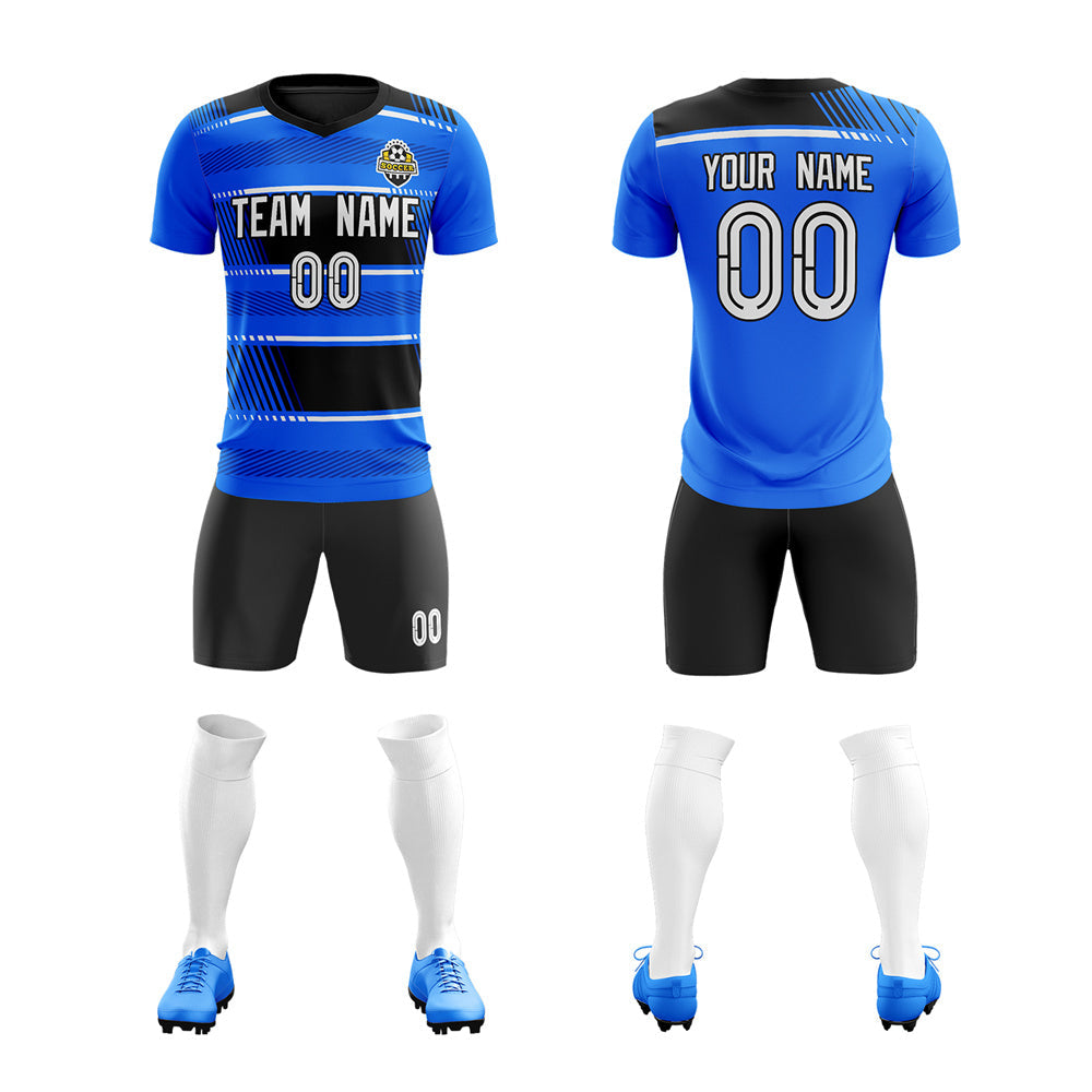 Custom Royal White Black Quick Dry Training Uniform Soccer Sets Jersey