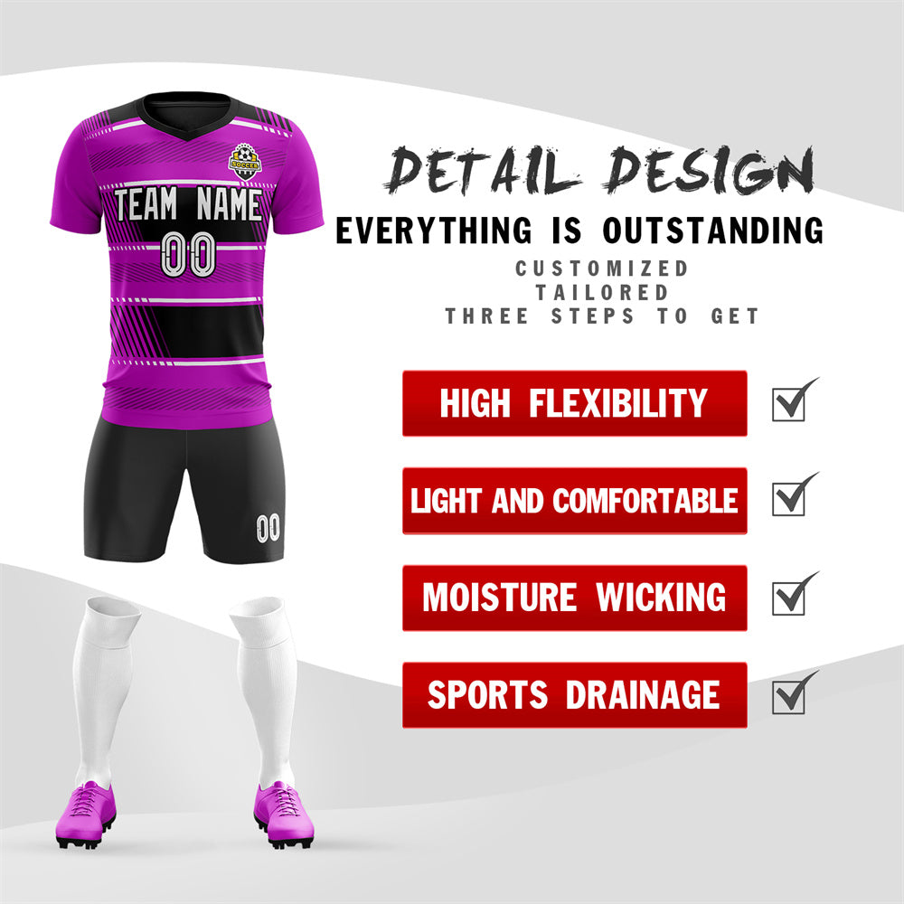 Custom Purple Black Quick Dry Training Uniform Soccer Sets Jersey