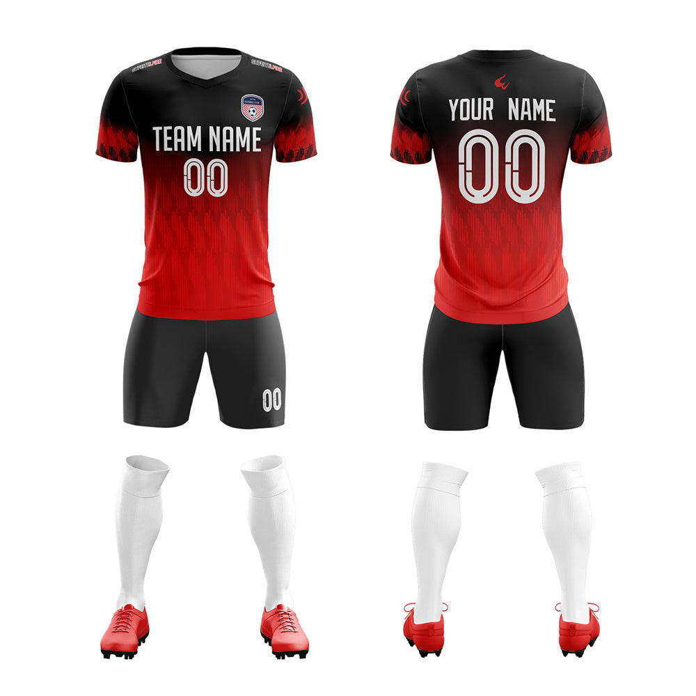 Custom Red Black Quick Dry Training Uniform Soccer Sets Jersey