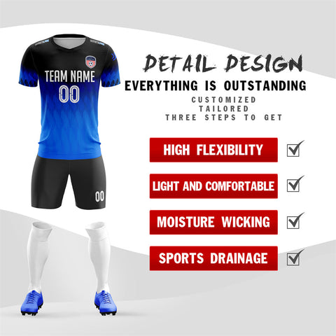 Custom Blue Black Quick Dry Training Uniform Soccer Sets Jersey