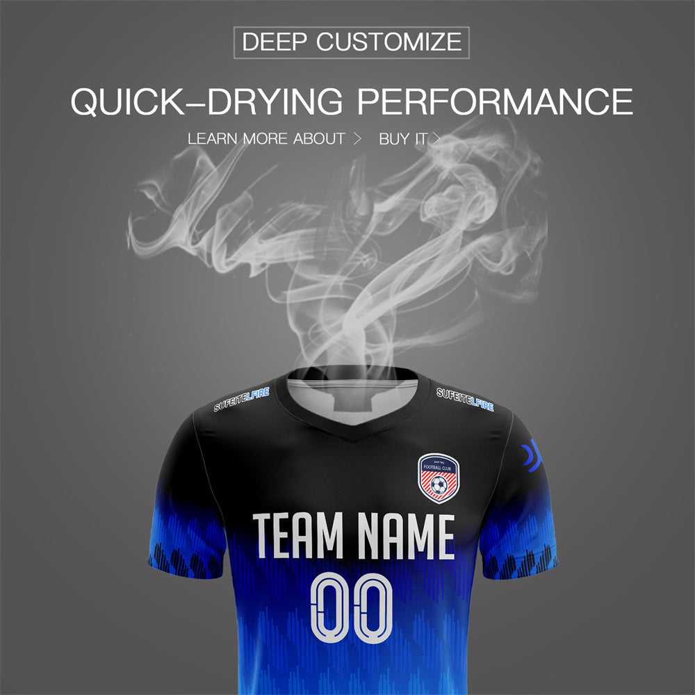 Custom Blue Black Quick Dry Training Uniform Soccer Sets Jersey