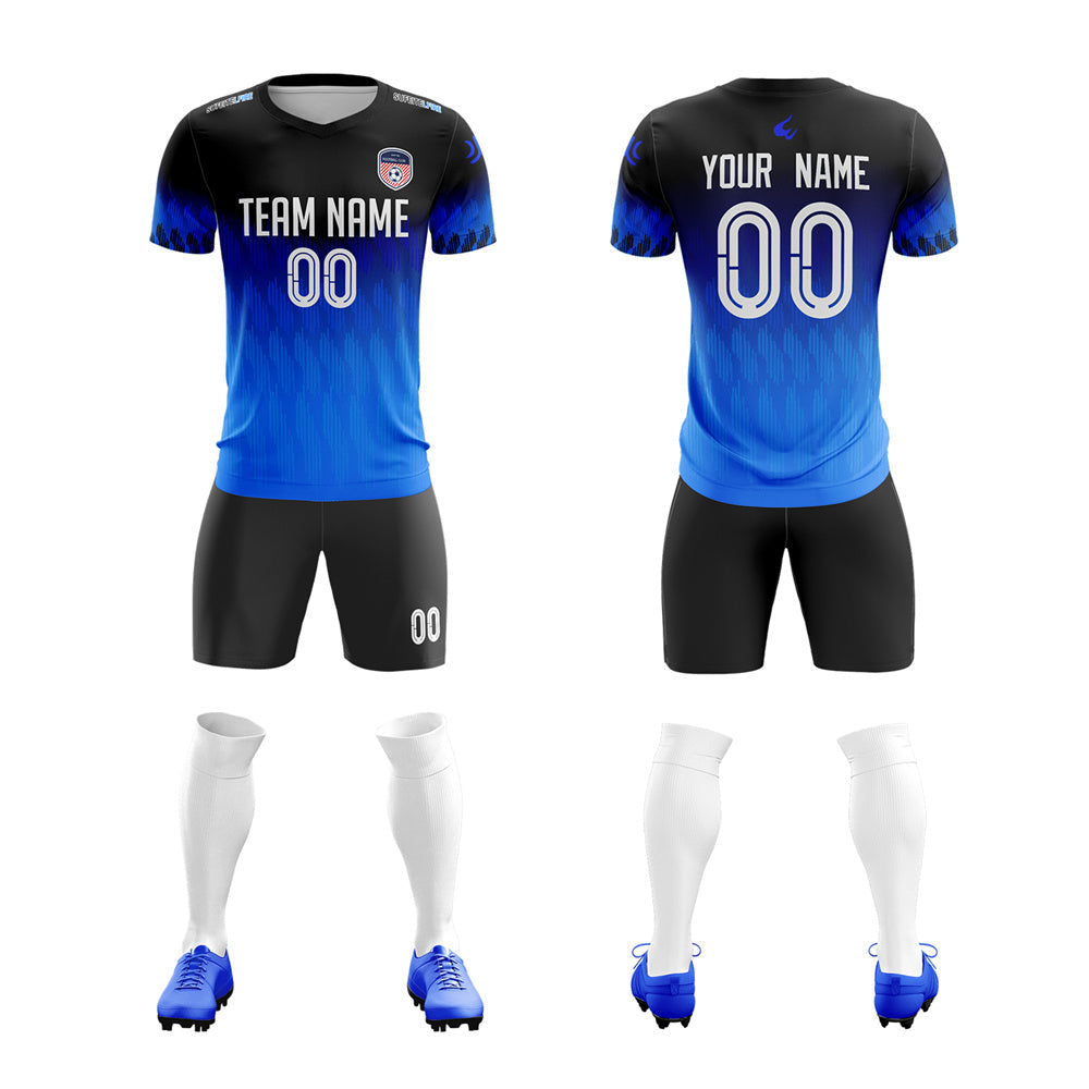 Custom Blue Black Quick Dry Training Uniform Soccer Sets Jersey