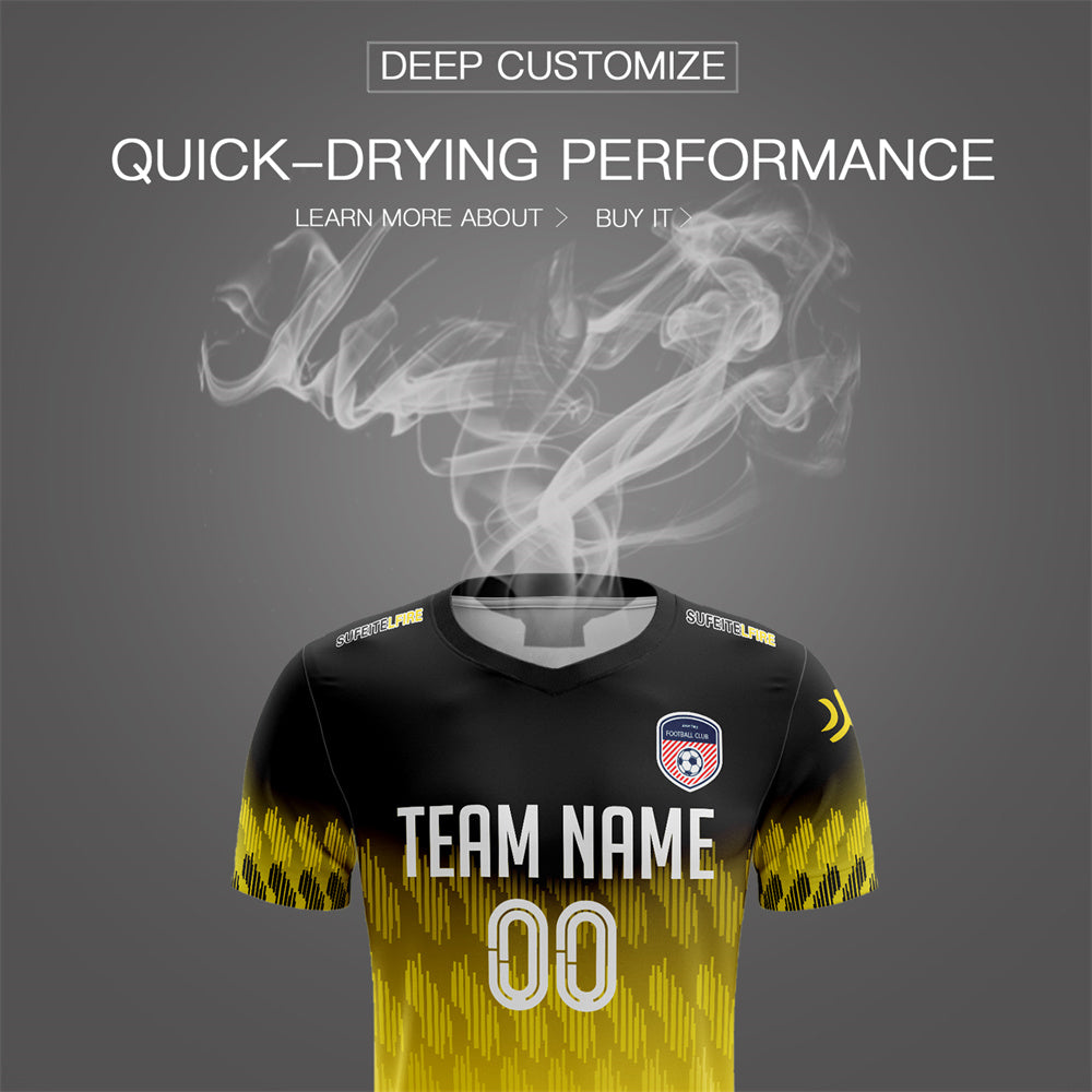 Custom Yellow Black Quick Dry Training Uniform Soccer Sets Jersey