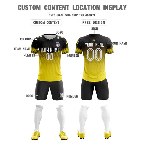 Custom Yellow Black Quick Dry Training Uniform Soccer Sets Jersey