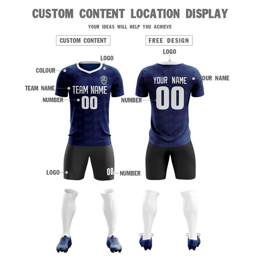 Custom Navy Black White Quick Dry Training Uniform Soccer Sets Jersey