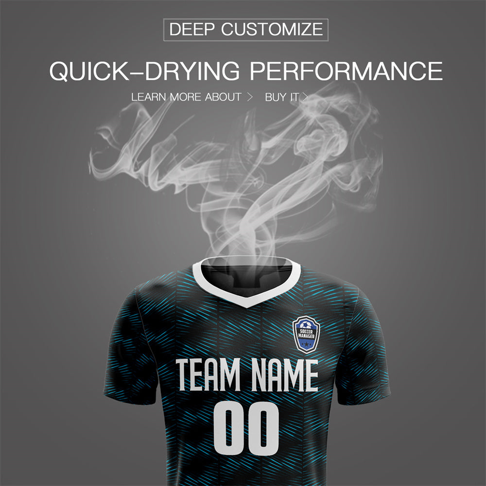 Custom Black Light Blue-White Quick Dry Training Uniform Soccer Sets Jersey