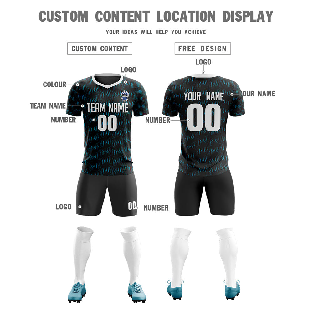 Custom Black Light Blue-White Quick Dry Training Uniform Soccer Sets Jersey