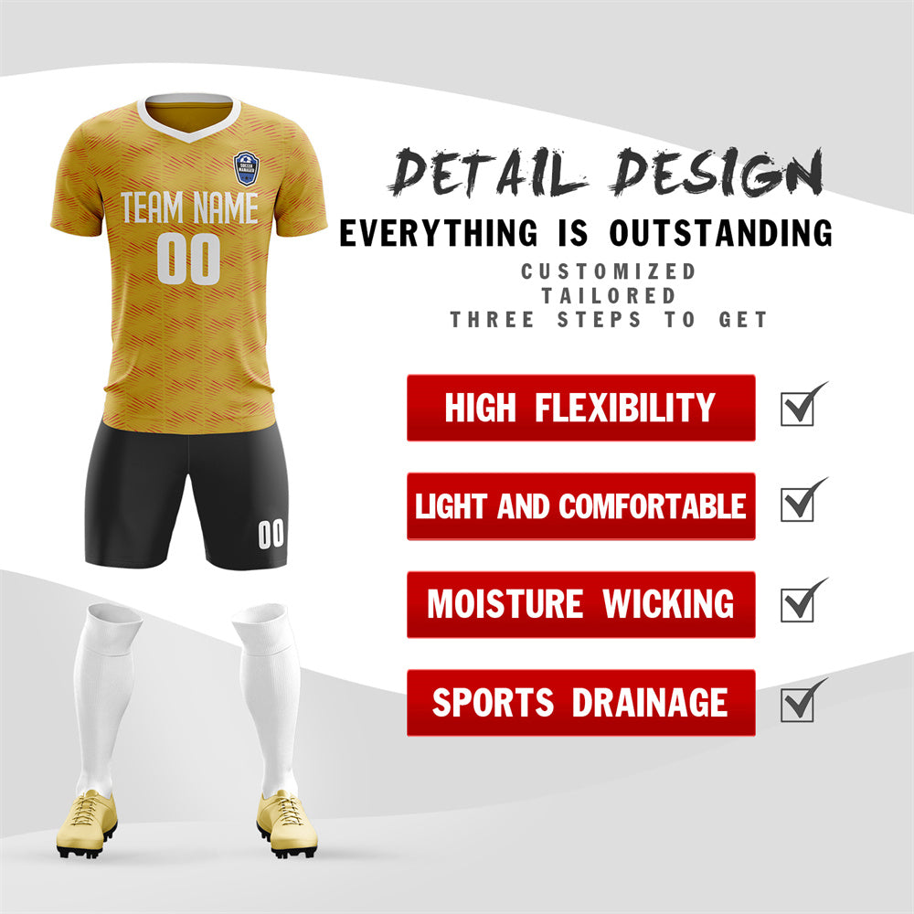 Custom Yellow Black White Quick Dry Training Uniform Soccer Sets Jersey