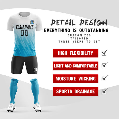 Custom Aqua White Training Uniform Soccer Sets Jersey