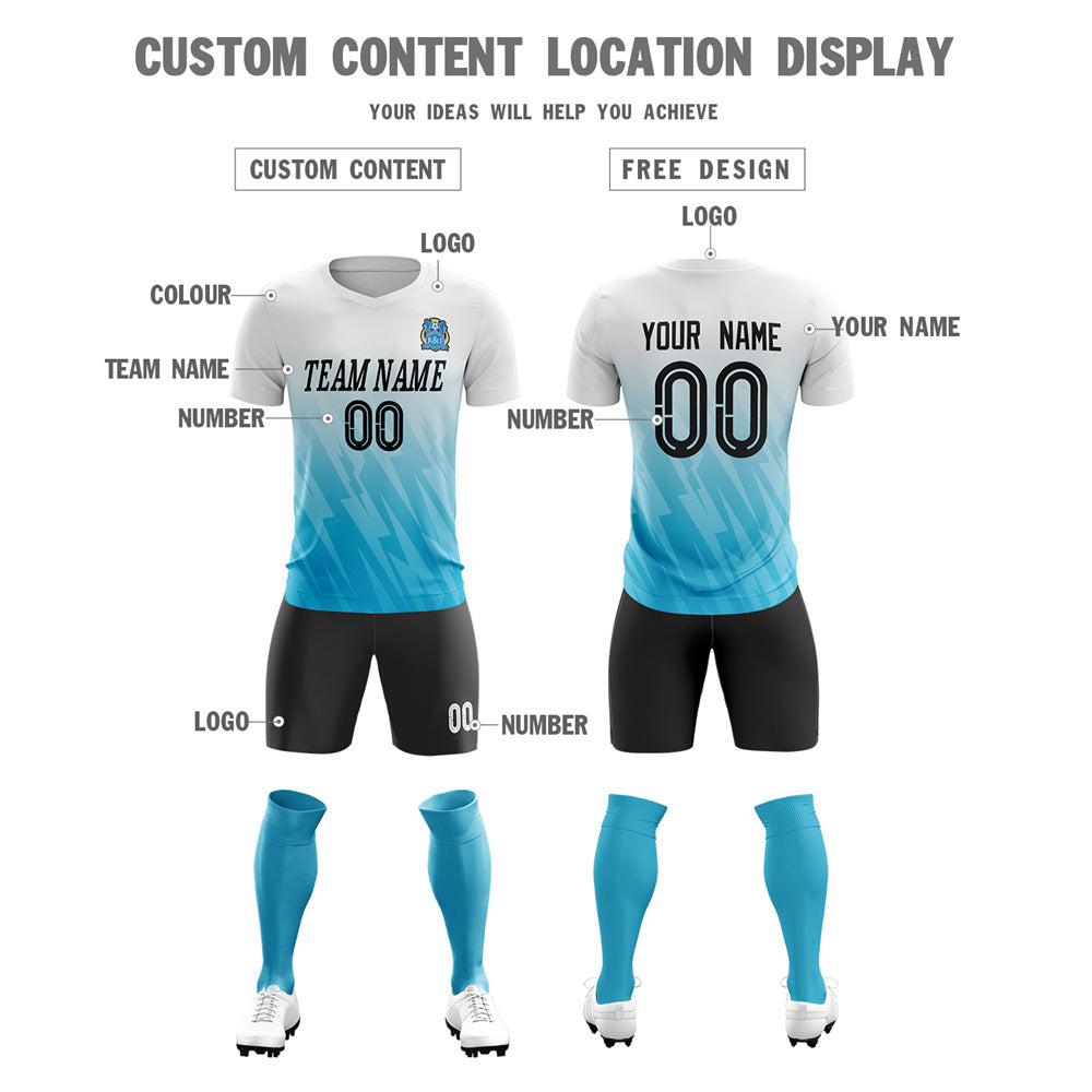 Custom Aqua White Training Uniform Soccer Sets Jersey