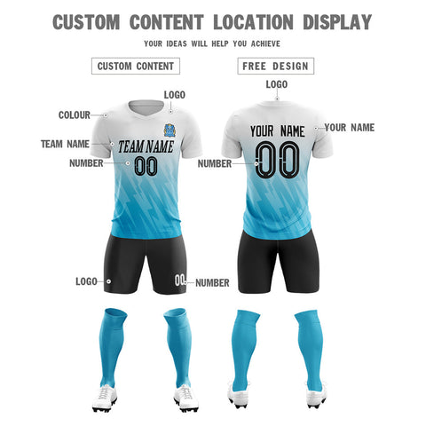 FANSIDEA Custom White Black-Light Blue Sublimation Soccer Uniform Jersey Women's Size:XL
