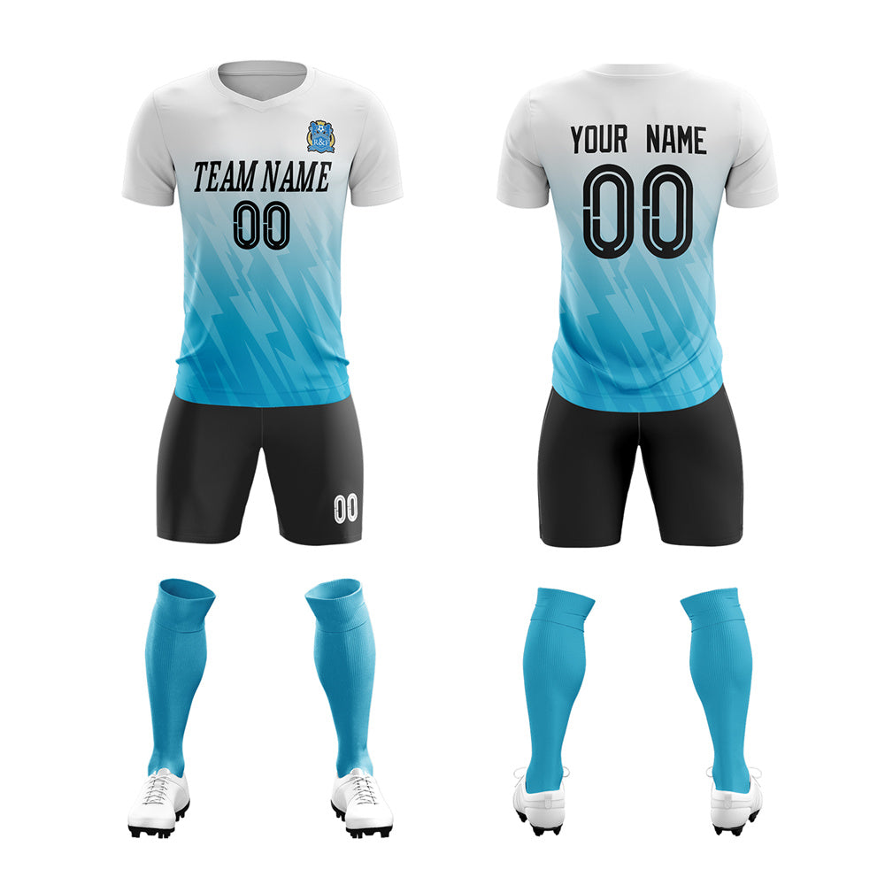 Custom Aqua White Training Uniform Soccer Sets Jersey