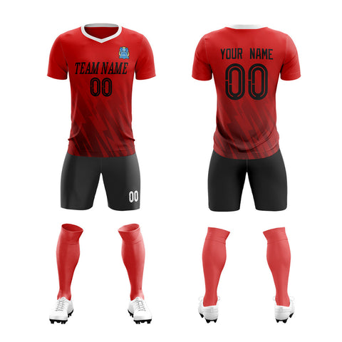 Custom Red Black Training Uniform Soccer Sets Jersey