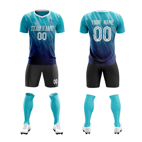 Custom Blue Navy Training Uniform Soccer Sets Jersey