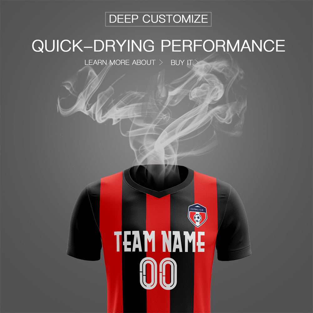 Custom Black Red Stripe Training Uniform Soccer Sets Jersey