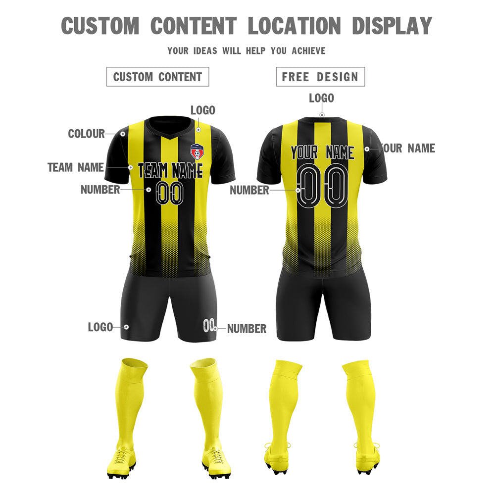 Custom Black Yellow Stripe Training Uniform Soccer Sets Jersey