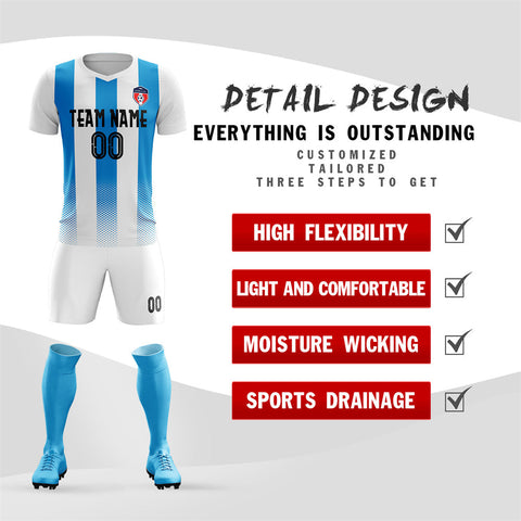Custom White Blue Training Uniform Soccer Sets Jersey