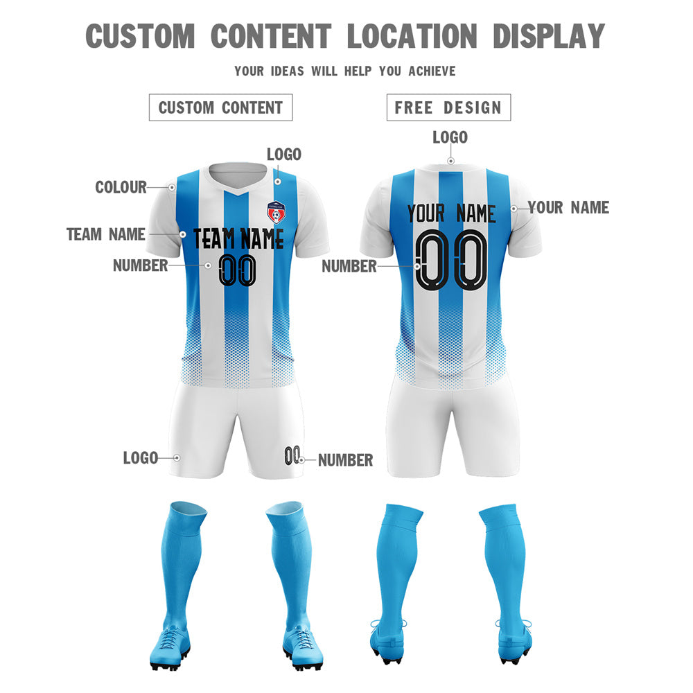 Custom White Blue Training Uniform Soccer Sets Jersey