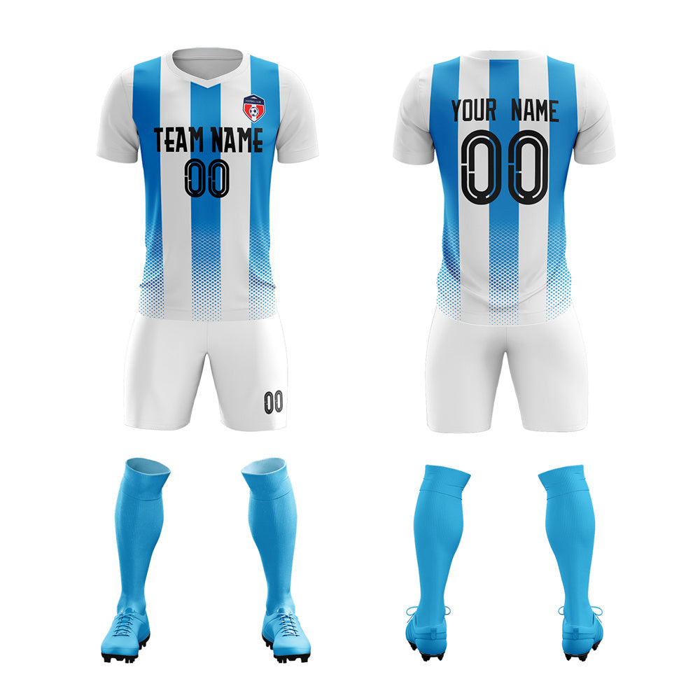 Custom White Blue Training Uniform Soccer Sets Jersey