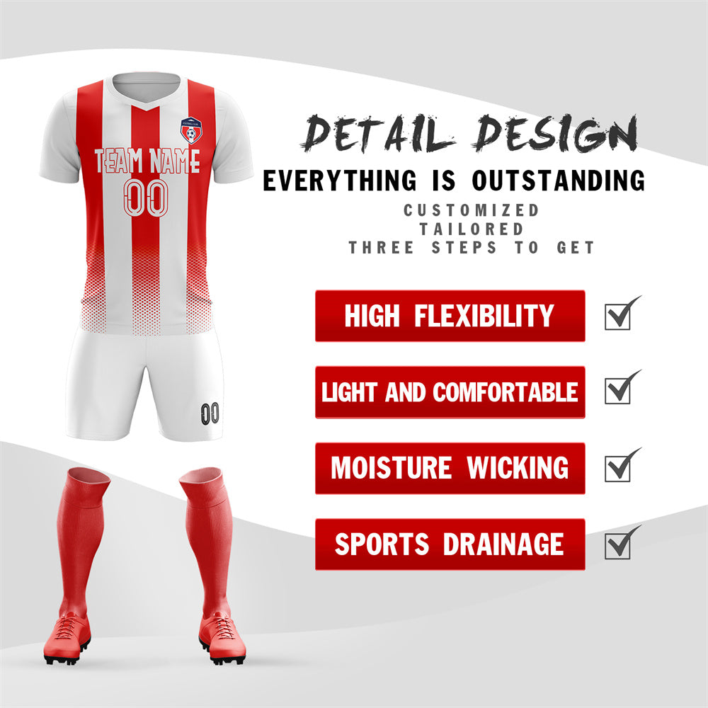 Custom White Red Training Uniform Soccer Sets Jersey