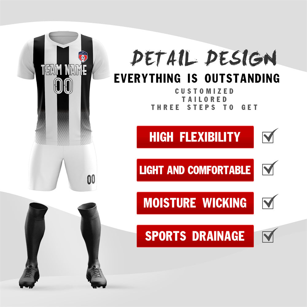 Custom White Black Training Uniform Soccer Sets Jersey