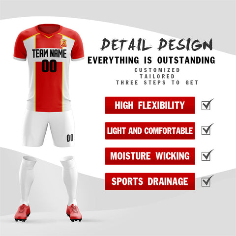 Custom Red White-Yellow Training Uniform Soccer Sets Jersey