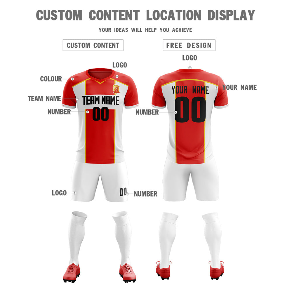 Custom Red White-Yellow Training Uniform Soccer Sets Jersey