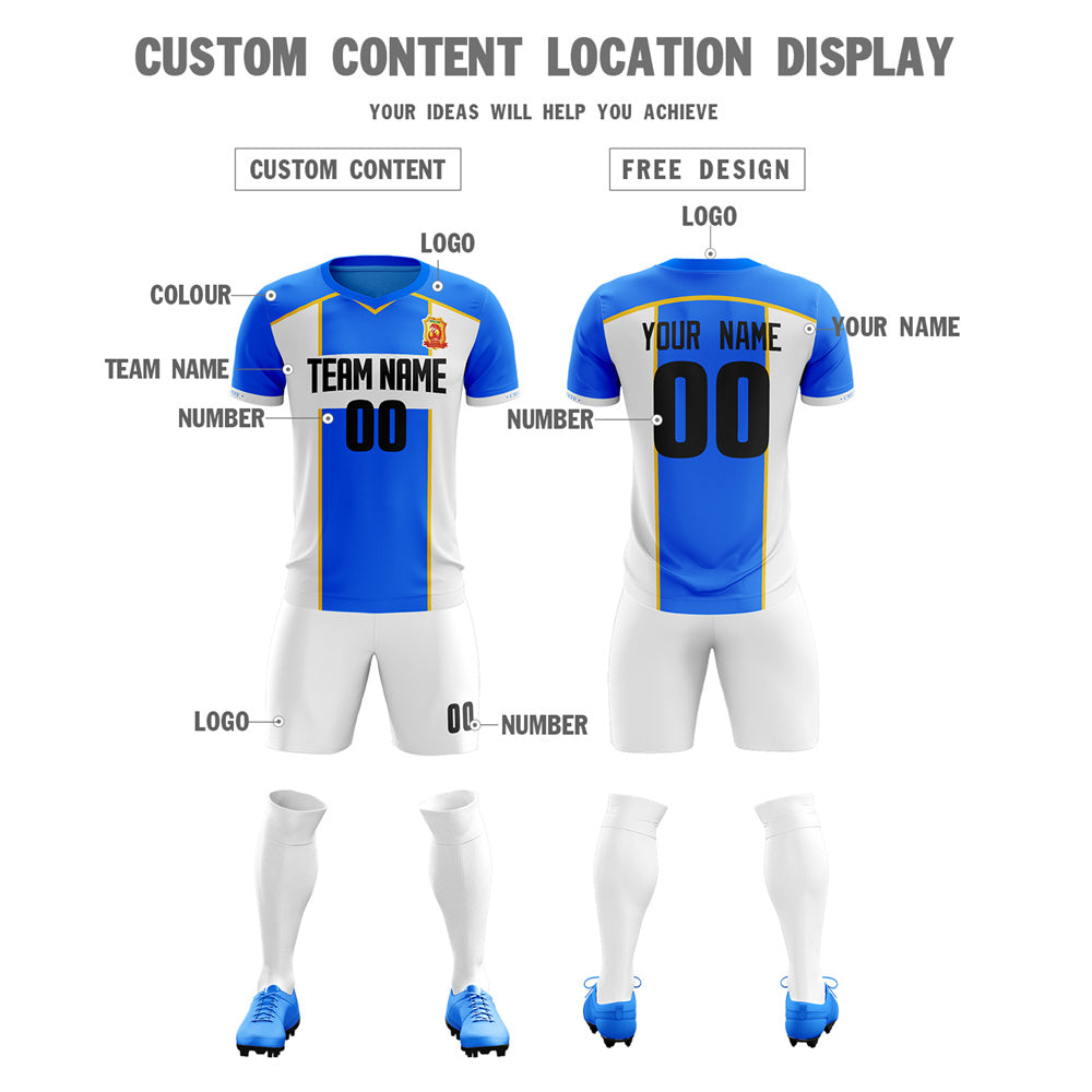 Custom Blue White-Yellow Training Uniform Soccer Sets Jersey