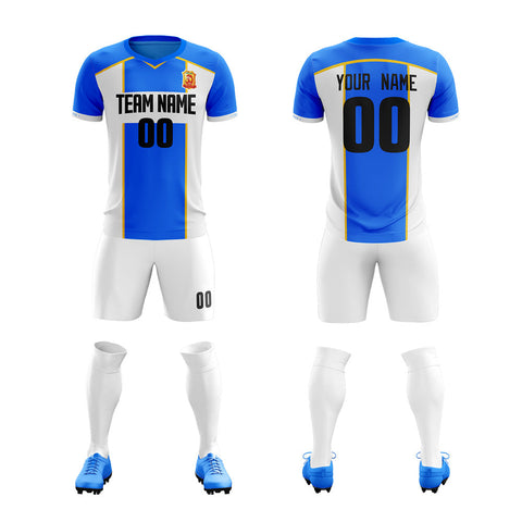 Custom Blue White-Yellow Training Uniform Soccer Sets Jersey